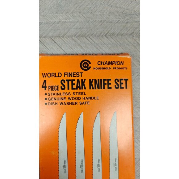 Champion Steak Knife Set of 4 Stainless Steel Blades Wood Handles Japan NEW - Picture 2 of 7